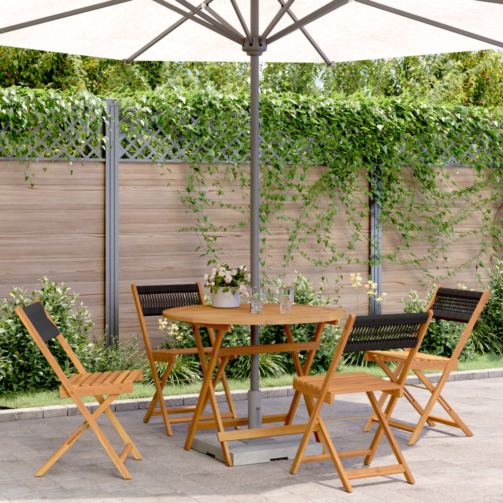 5 Piece Garden Dining Set Black Polypropylene and Solid Wood