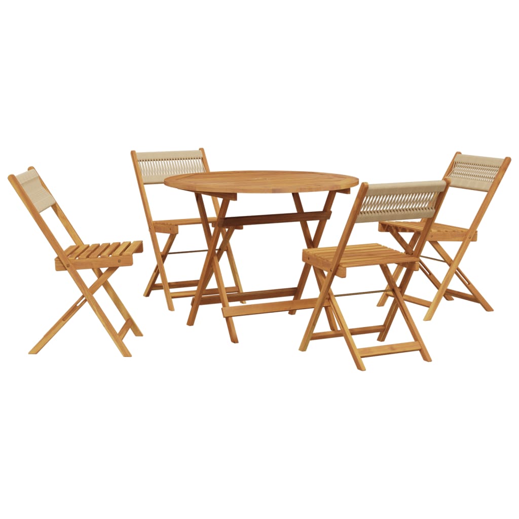 5 Piece Garden Dining Set Beige Polypropylene and Solid Wood