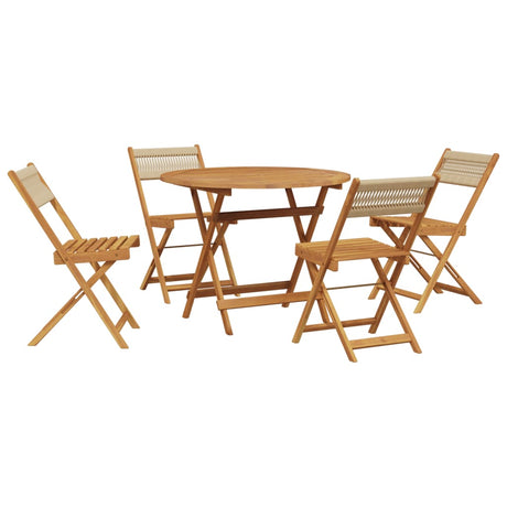 5 Piece Garden Dining Set Beige Polypropylene and Solid Wood