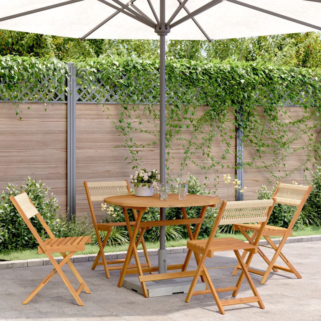 5 Piece Garden Dining Set Beige Polypropylene and Solid Wood