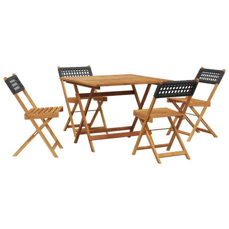 5 Piece Garden Dining Set Black Poly Rattan and Solid Wood