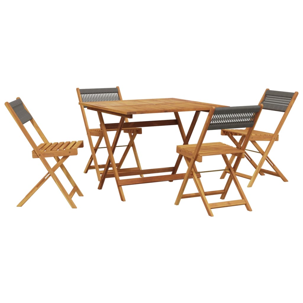 5 Piece Garden Dining Set Grey Polypropylene and Solid Wood