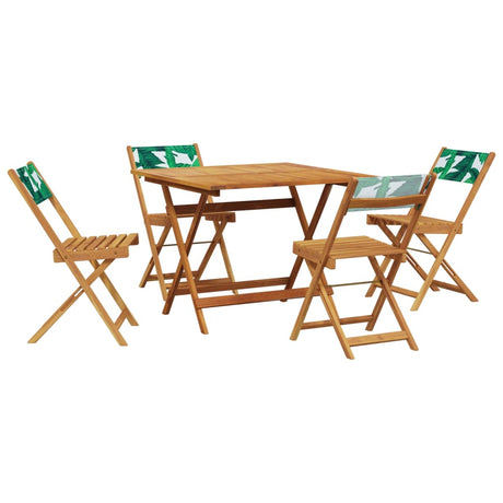 5 Piece Garden Dining Set Leaf Pattern Fabric and Solid Wood