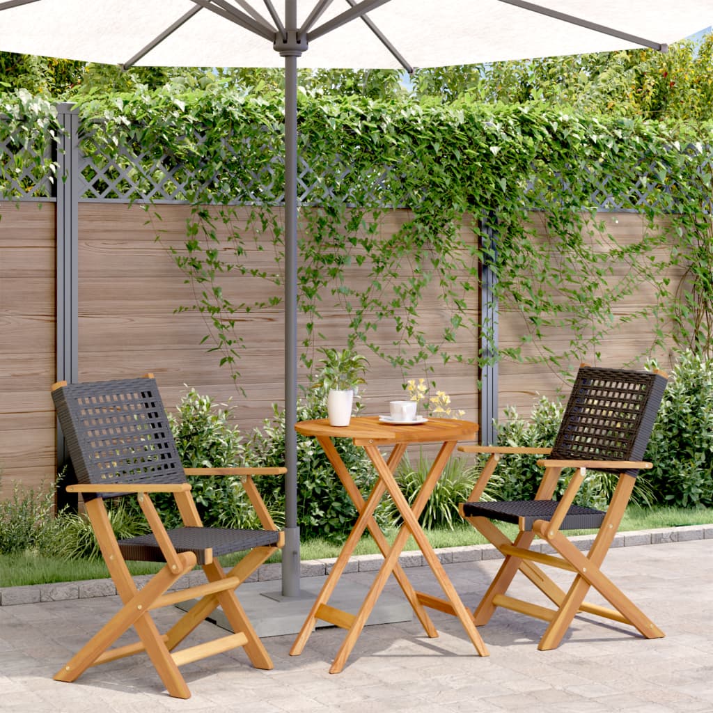 3 Piece Bistro Set Black Poly Rattan and Solid Wood