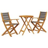 3 Piece Bistro Set Grey Polypropylene and Solid Wood