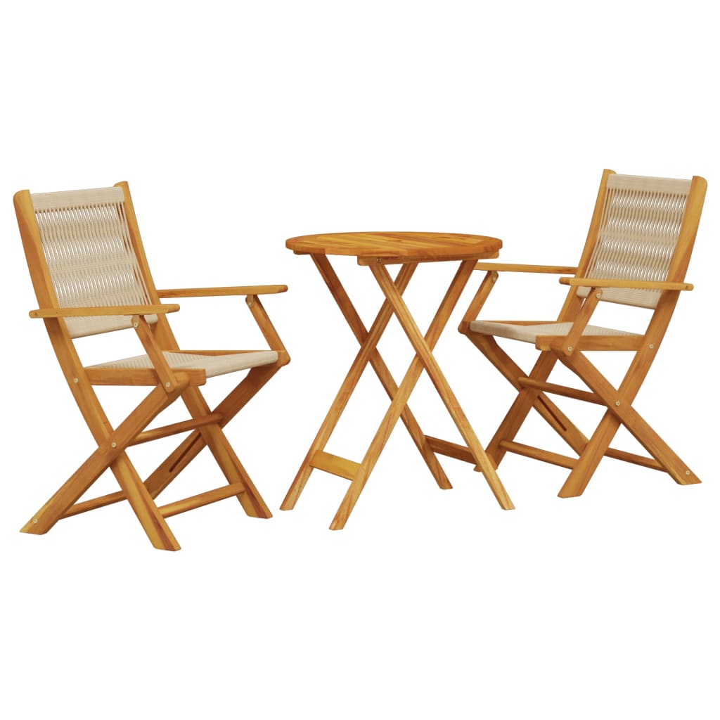 3 Piece Bistro Set Beige Polypropylene and Solid Wood