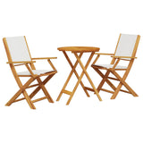 3 Piece Bistro Set Cream White Fabric and Solid Wood