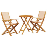 3 Piece Bistro Set Beige Fabric and Solid Wood