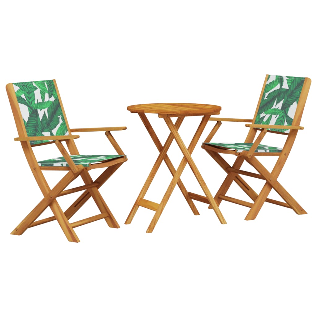 3 Piece Bistro Set Leaf Pattern Fabric and Solid Wood