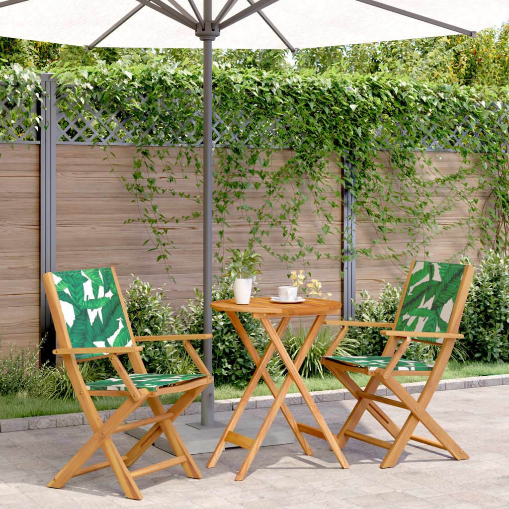 3 Piece Bistro Set Leaf Pattern Fabric and Solid Wood