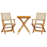 3 Piece Bistro Set Beige Poly Rattan and Solid Wood