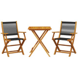 3 Piece Bistro Set Black Polypropylene and Solid Wood