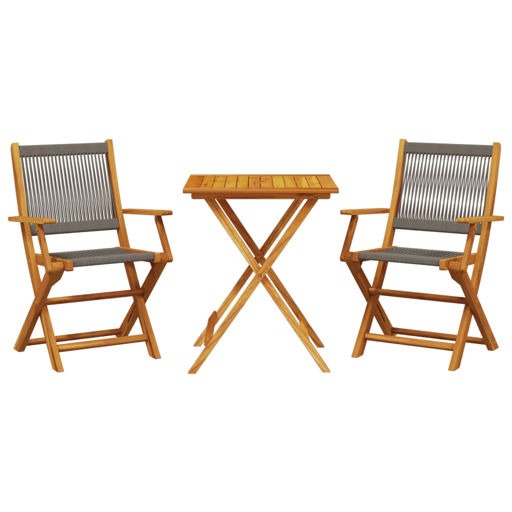 3 Piece Bistro Set Grey Polypropylene and Solid Wood