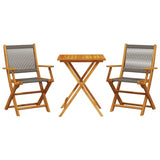 3 Piece Bistro Set Grey Polypropylene and Solid Wood