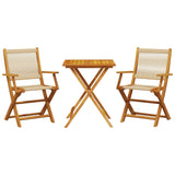 3 Piece Bistro Set Beige Polypropylene and Solid Wood