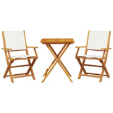 3 Piece Bistro Set Cream White Fabric and Solid Wood