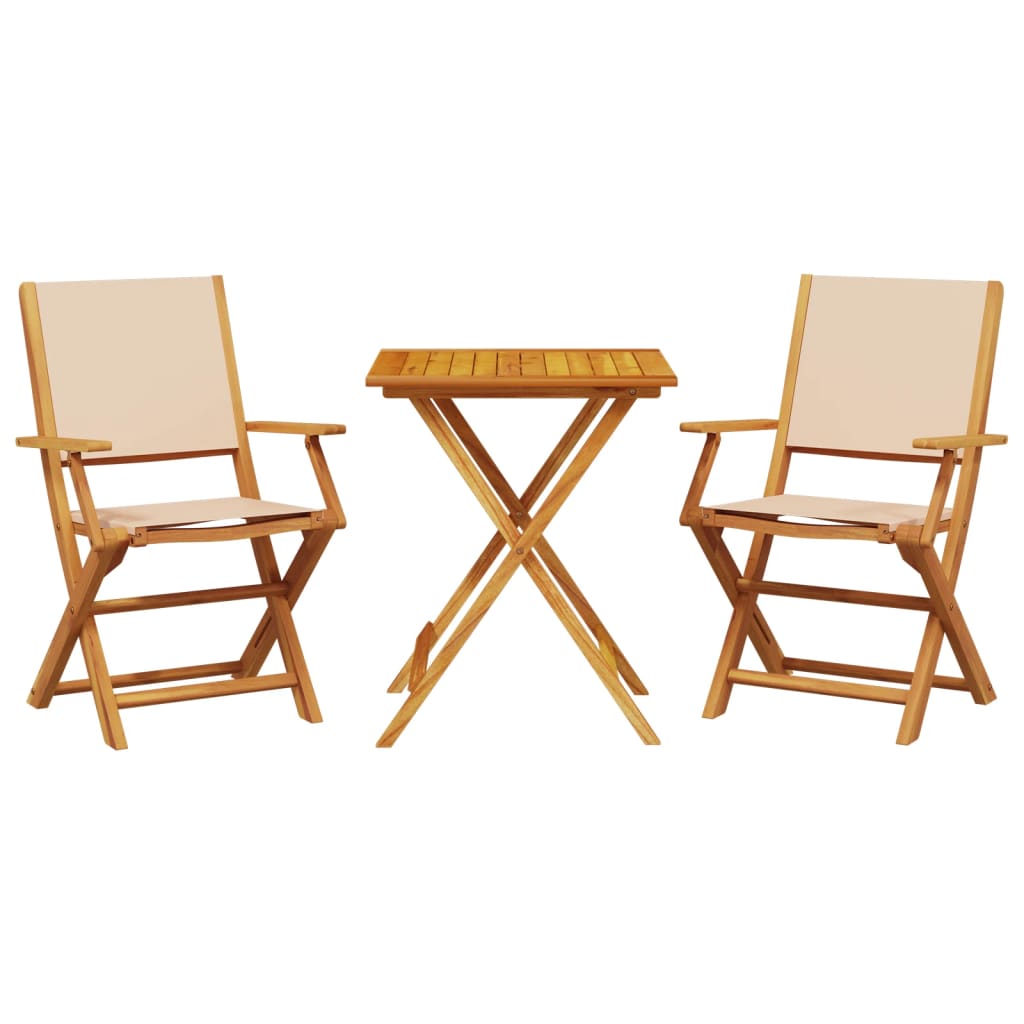 3 Piece Bistro Set Beige Fabric and Solid Wood