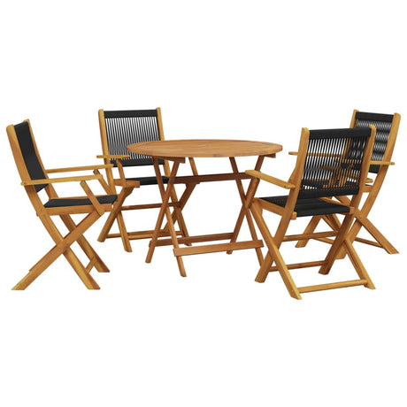 5 Piece Garden Dining Set Black Polypropylene and Solid Wood