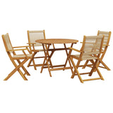 5 Piece Garden Dining Set Beige Polypropylene and Solid Wood