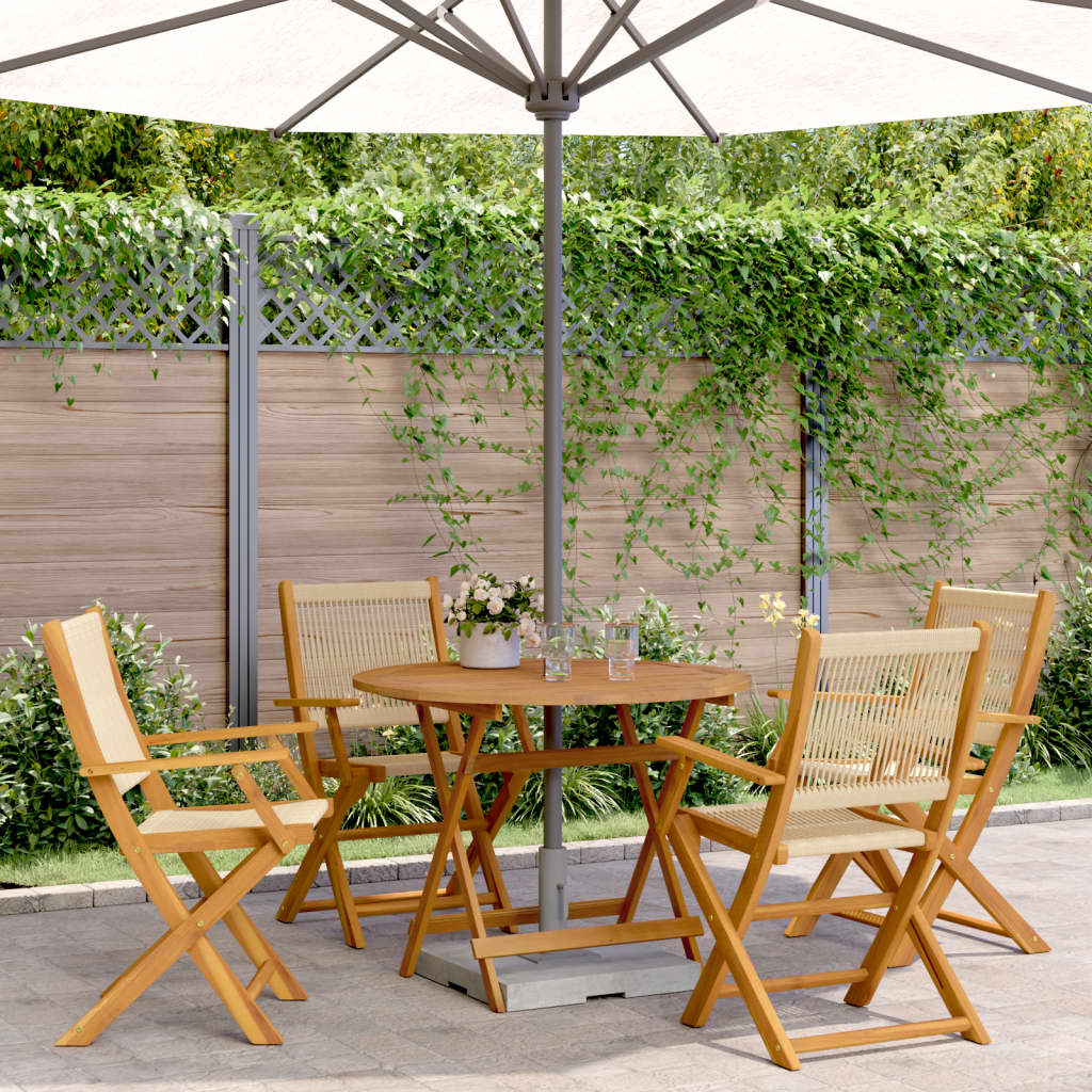 5 Piece Garden Dining Set Beige Polypropylene and Solid Wood