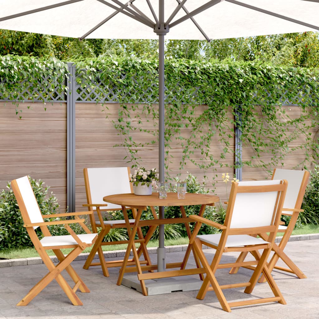 5 Piece Garden Dining Set Cream White Fabric and Solid Wood