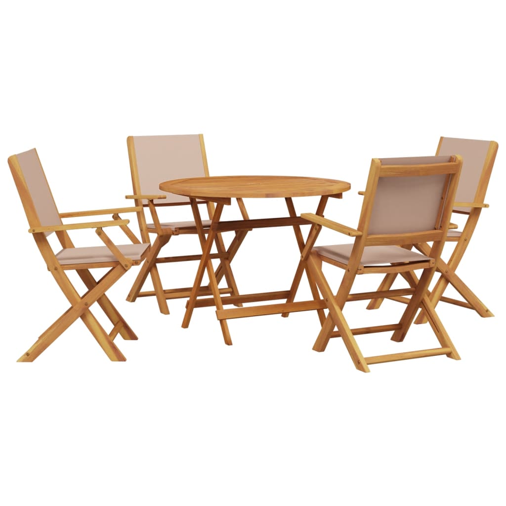 5 Piece Garden Dining Set Taupe Fabric and Solid Wood