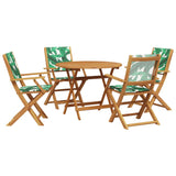 5 Piece Garden Dining Set Leaf Pattern Fabric and Solid Wood
