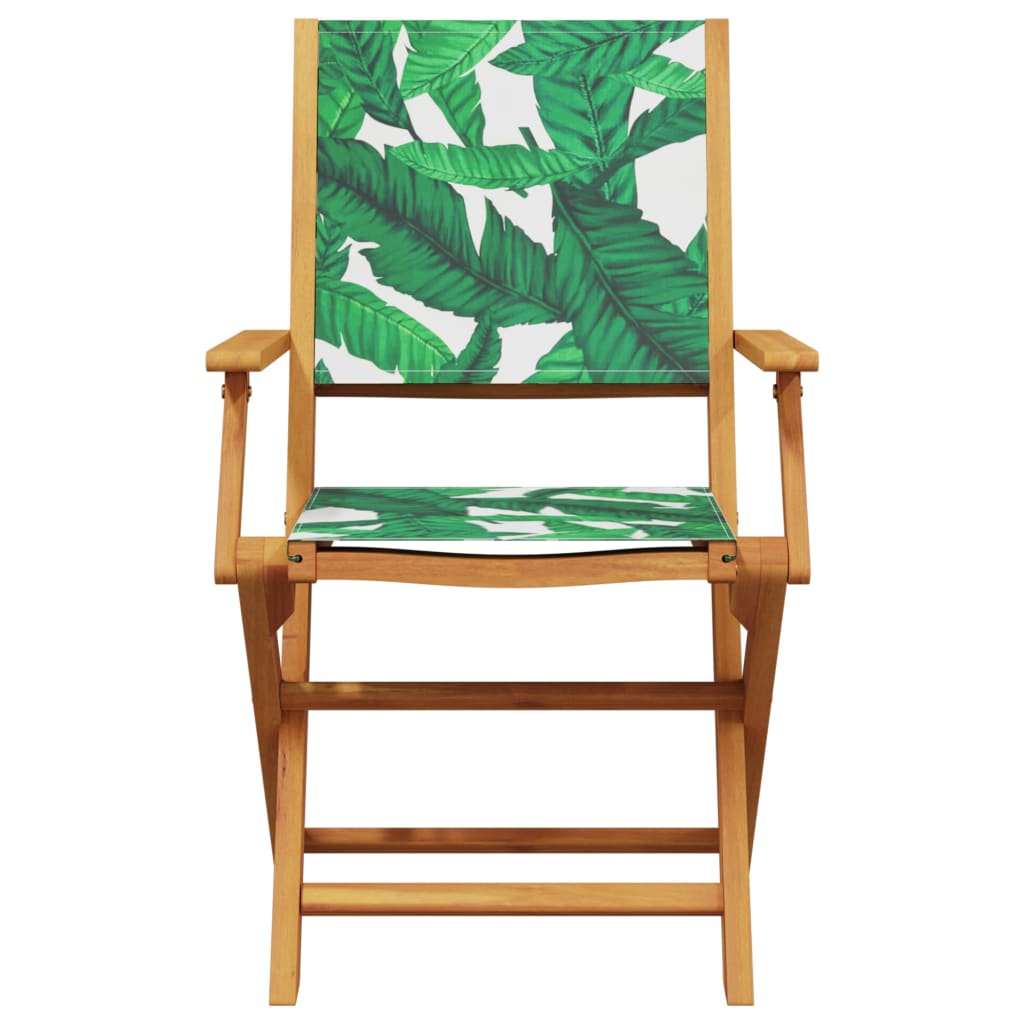 5 Piece Garden Dining Set Leaf Pattern Fabric and Solid Wood