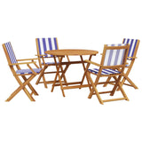 5 Piece Garden Dining Set Blue and White Fabric and Solid Wood