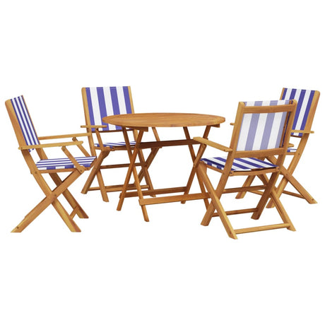 5 Piece Garden Dining Set Blue and White Fabric and Solid Wood