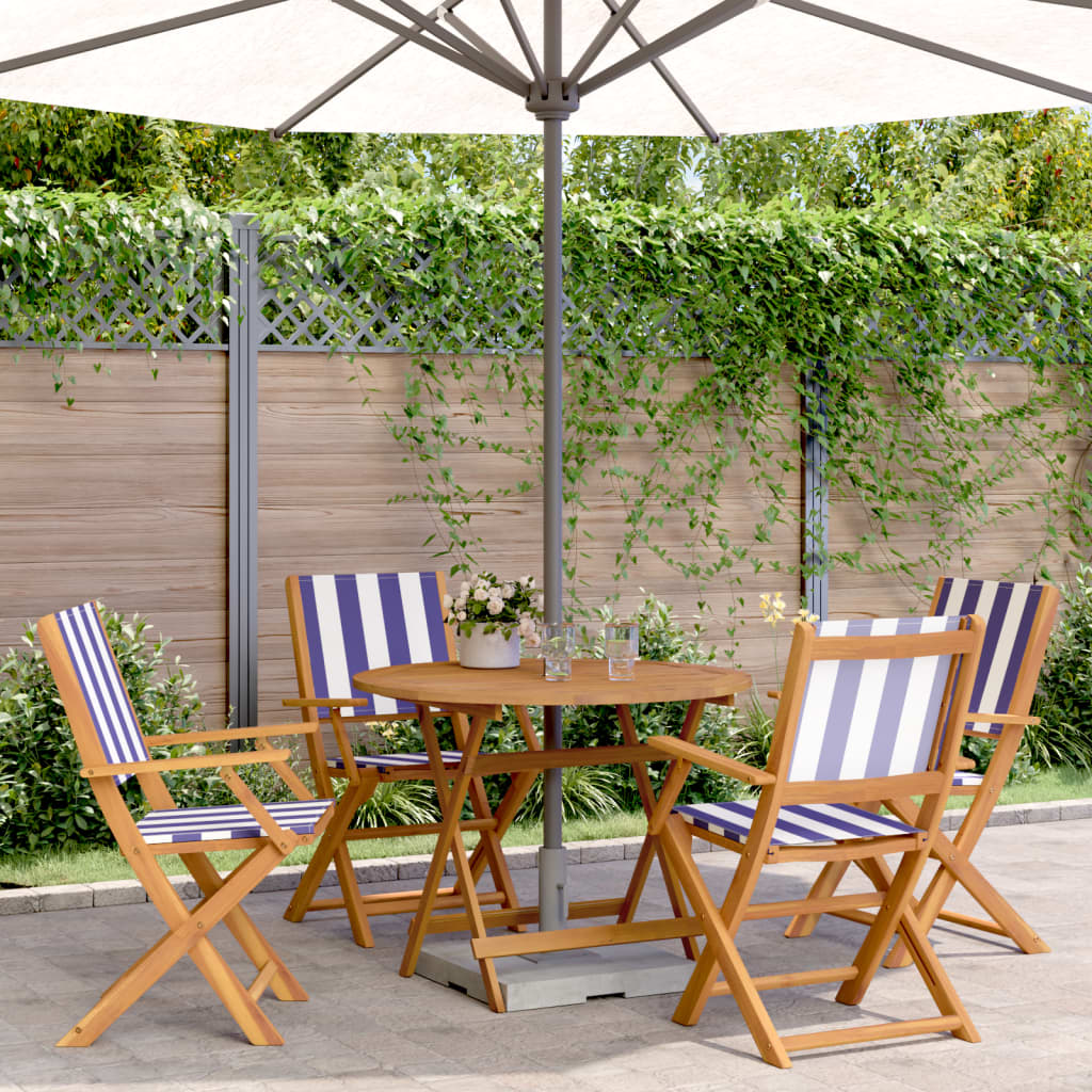 5 Piece Garden Dining Set Blue and White Fabric and Solid Wood