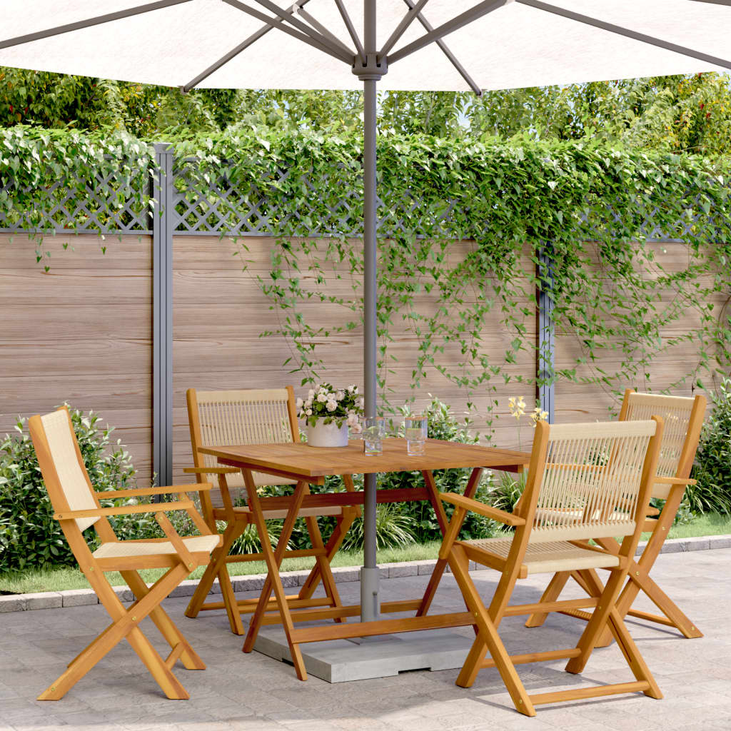5 Piece Garden Dining Set Beige Polypropylene and Solid Wood