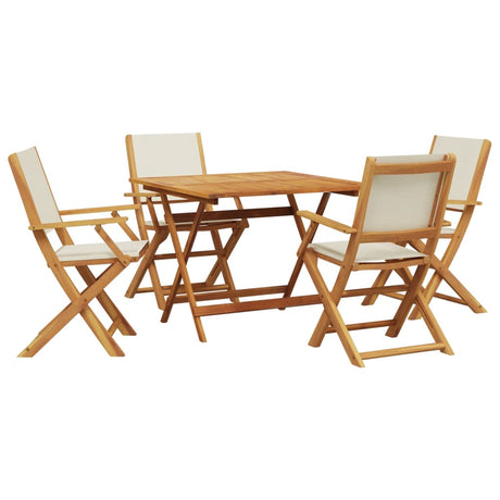 5 Piece Garden Dining Set Cream White Fabric and Solid Wood