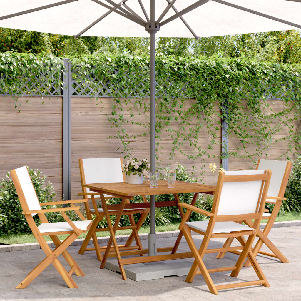 5 Piece Garden Dining Set Cream White Fabric and Solid Wood