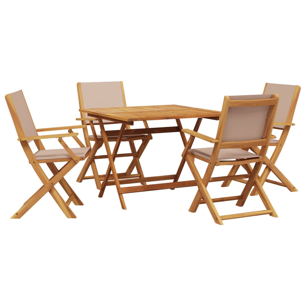 5 Piece Garden Dining Set Taupe Fabric and Solid Wood