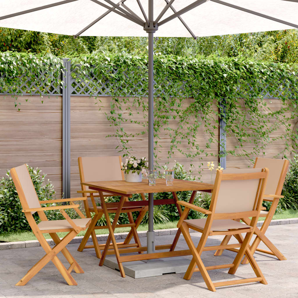 5 Piece Garden Dining Set Taupe Fabric and Solid Wood