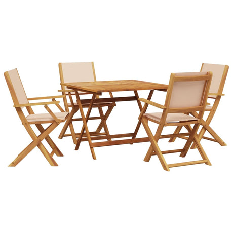 5 Piece Garden Dining Set Beige Fabric and Solid Wood