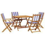 5 Piece Garden Dining Set Blue and White Fabric and Solid Wood