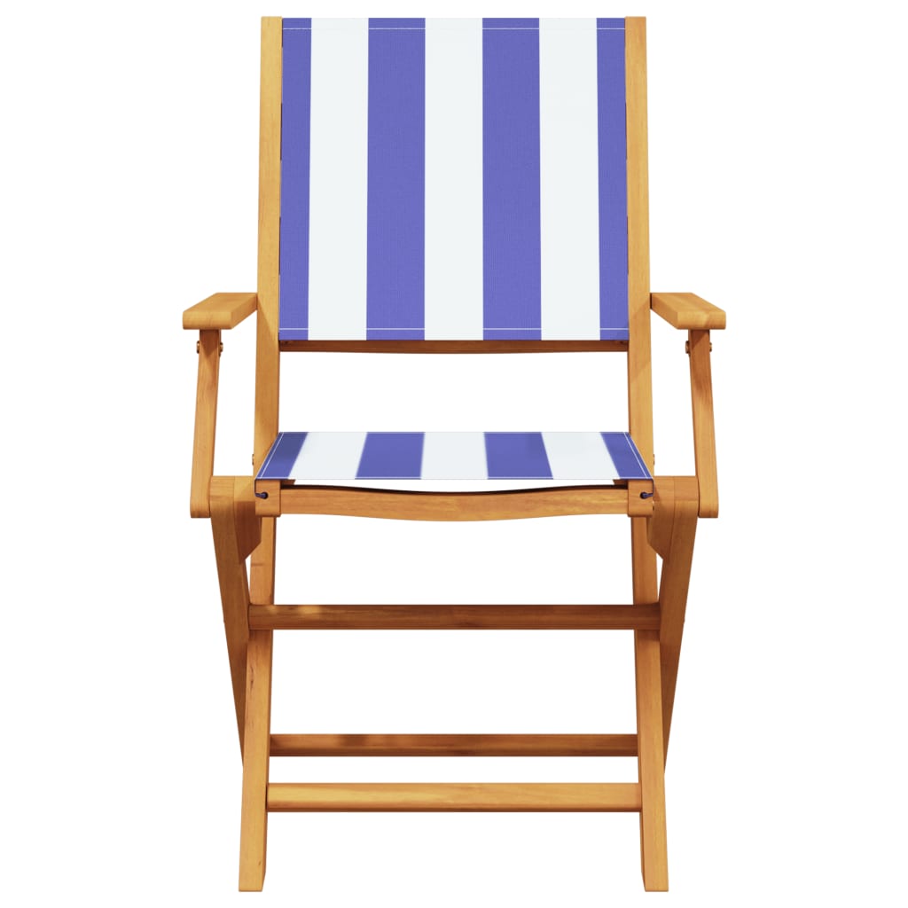 5 Piece Garden Dining Set Blue and White Fabric and Solid Wood