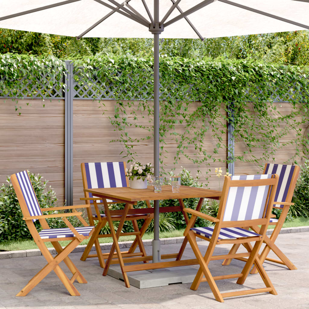 5 Piece Garden Dining Set Blue and White Fabric and Solid Wood