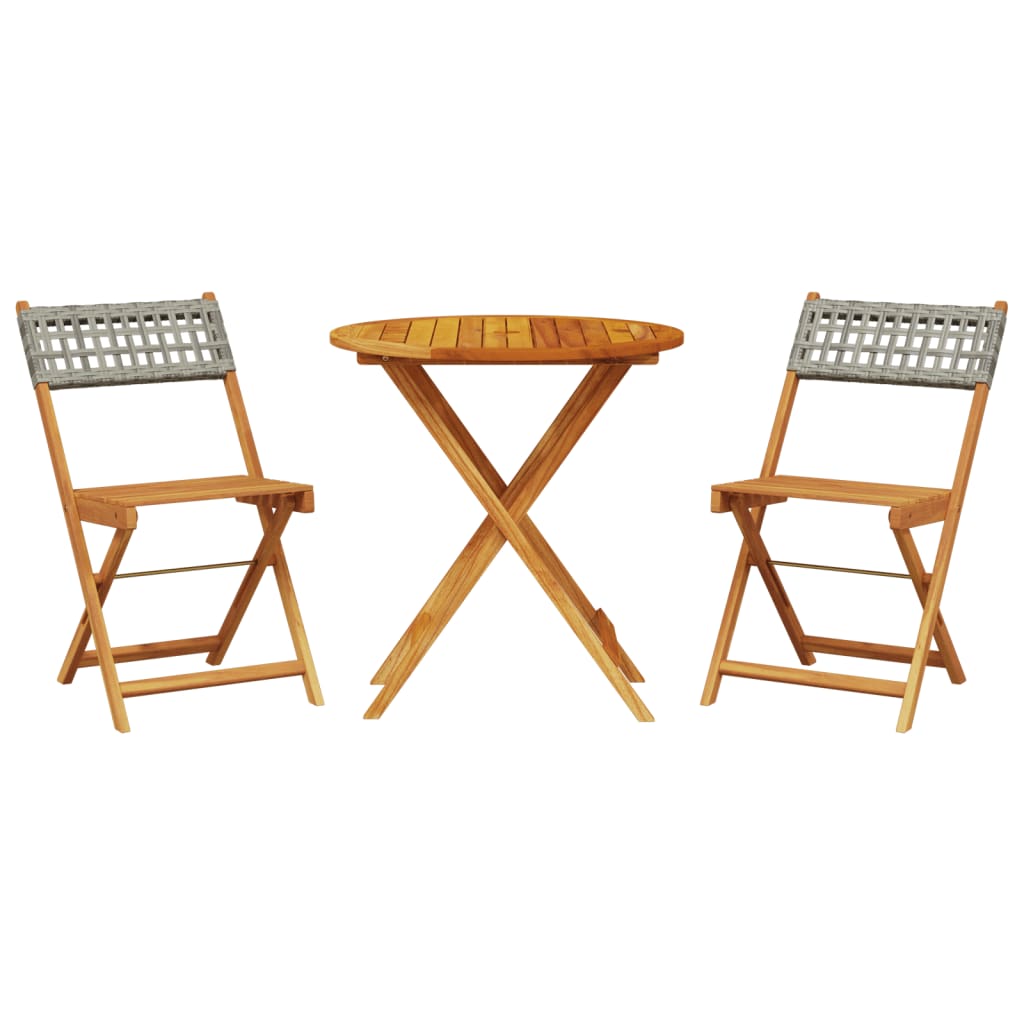 3 Piece Bistro Set Grey Poly Rattan and Solid Wood