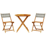 3 Piece Bistro Set Grey Poly Rattan and Solid Wood