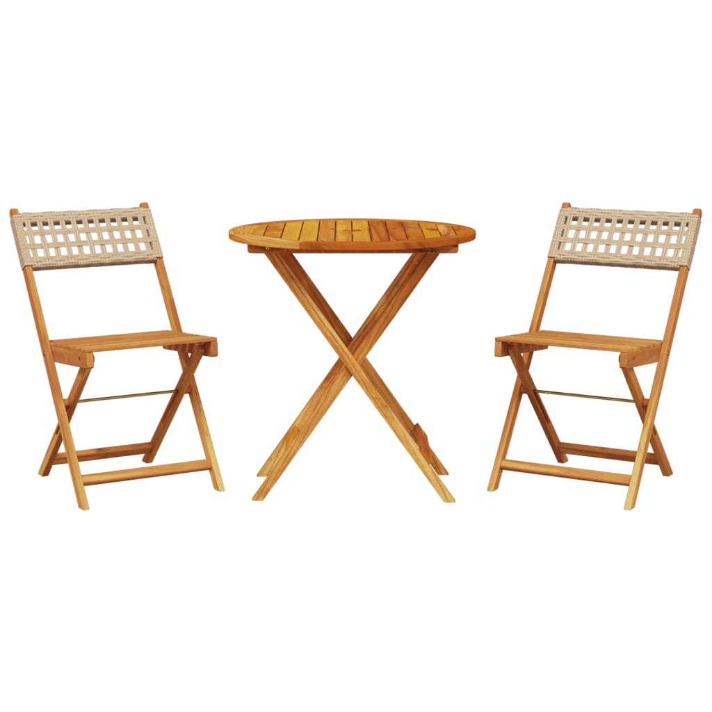 3 Piece Bistro Set Beige Poly Rattan and Solid Wood