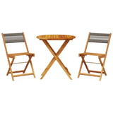 3 Piece Bistro Set Grey Polypropylene and Solid Wood