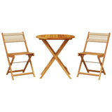 3 Piece Bistro Set Beige Polypropylene and Solid Wood