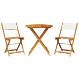 3 Piece Bistro Set Cream White Fabric and Solid Wood