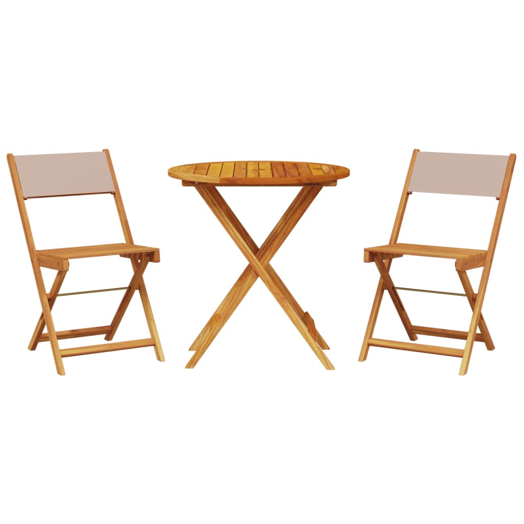 3 Piece Bistro Set Taupe Fabric and Solid Wood