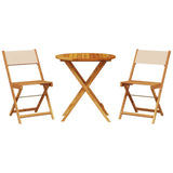 3 Piece Bistro Set Beige Fabric and Solid Wood