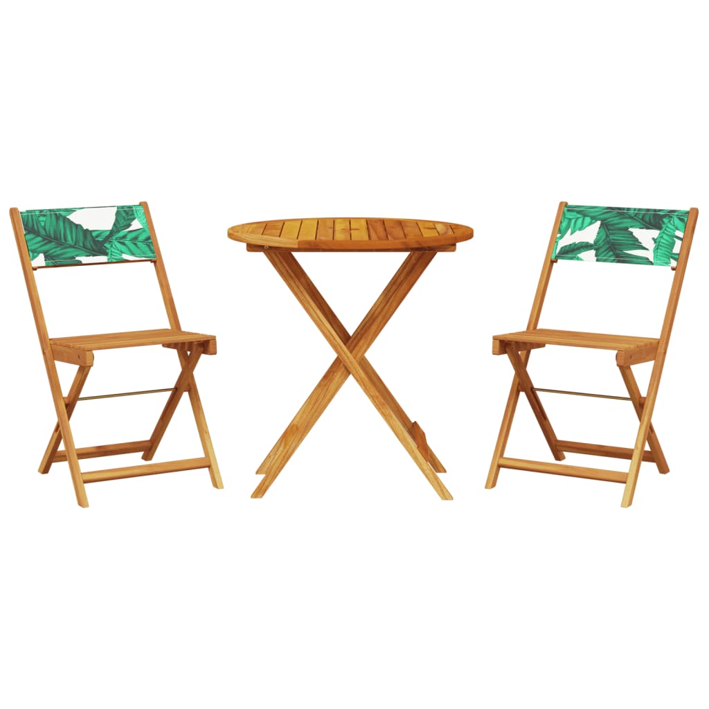 3 Piece Bistro Set Leaf Pattern Fabric and Solid Wood