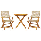 3 Piece Bistro Set Beige Poly Rattan and Solid Wood